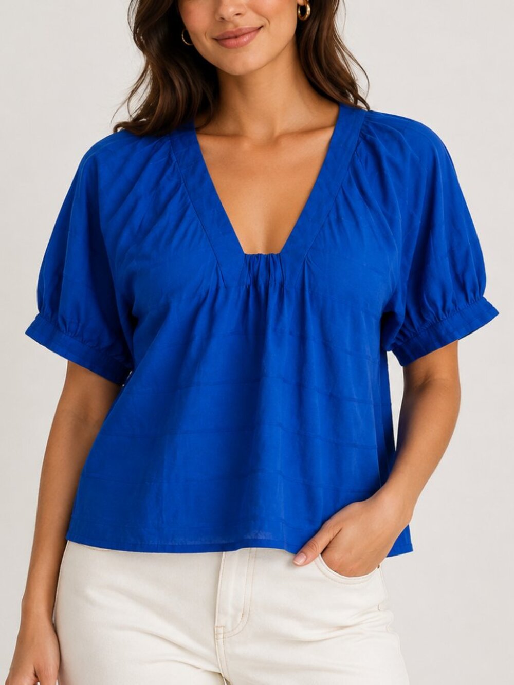 Never a Wallflower NEW Scandanavian Blue Cotton Puff Sleeve Blouse Top SZ XS